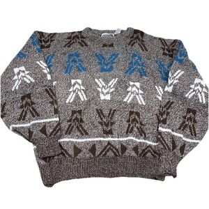 Vintage Grandpa Sweater Men Medium Brown Grandpa Cosby Crewneck 80s 90s Aztec